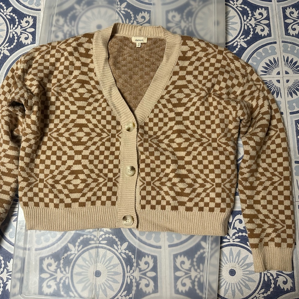 CHECKER CARDIGAN. Debut Brand. Size Small.